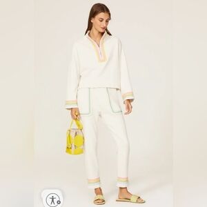 Something Navy Rainbow Striped Applique Embroidered Sweatpant Set White Small